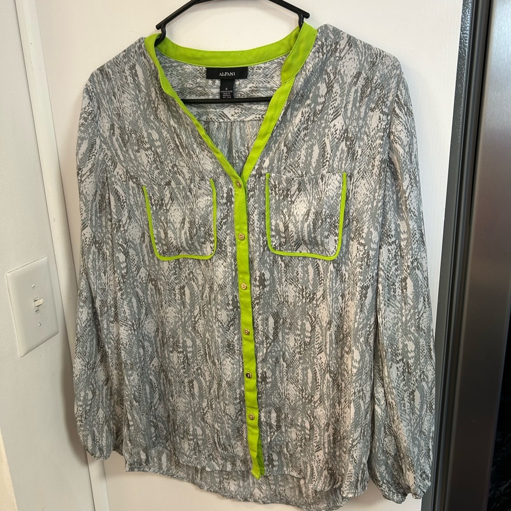 Alfani Gray and Lime Blouse